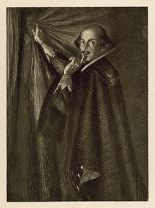William Shakespeare sosteniendo la cortina y diciéndonos que guardemos silencio