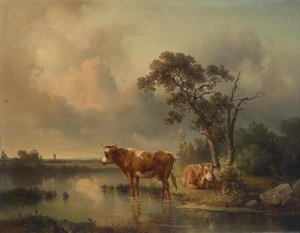 Edmund Mahlknecht Vacas descansando en el estanque 1854
