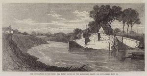 Las inundaciones en los Fens, la esclusa rota en el drenaje de Marshland de Edmund Morison Wimperis