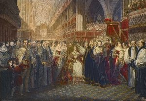 Coronación de la Reina Victoria en la Abadía de Westminster, Londres el 28 de junio de 1838 - La coronación de la Reina Victoria, Reina de Gran Bretaña e Irlanda (1819-1901), en la Abadía de Westminster de Edmund Thomas (after) Parris