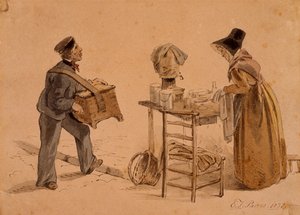 Un hombre con un organillo y un vendedor de café de Edmund Thomas Parris