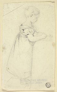 Niña de pie ante el escritorio y escribiendo de Edmund Thomas Parris