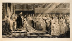 La Coronación de Su Majestad la Reina Victoria, en la Abadía de Westminster, 28 de junio de 1838, grabado por Charles Edward Flagstaff de Edmund Thomas Parris