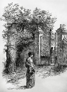 Mujer frente a una puerta, ilustración para La tormenta, Satet, Turín