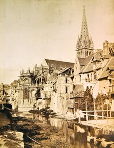 Río Odon y el ábside y torre de la iglesia de Saint-Pierre de Caen, c.1850-55 de Edouard Denis Baldus