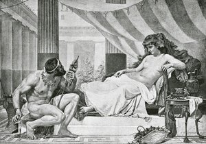 Hércules a los pies de Onfalia (litografía)