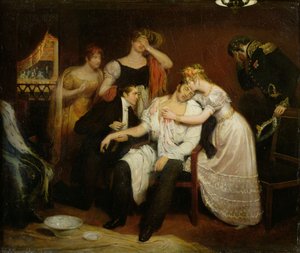 Charles-Ferdinand de France (1778-1820) en su palco de la ópera de la calle Richelieu tras ser apuñalado por Louis Louvel