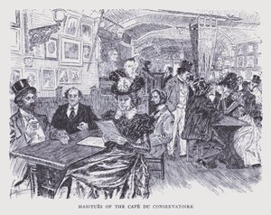 París bohemio: Hábitos del Café del Conservatorio (litografía)