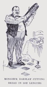 París bohemio: Monsieur Darblay cortando pan en rebanadas (litografía)