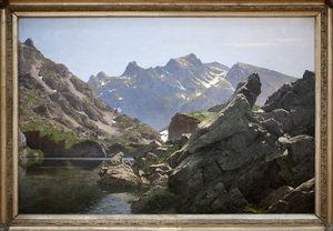 El lago merlat, óleo de Edouard Brun (1860-1935) realizado en 1901, el lago está situado en la cadena de Belledonne en el Isere. Photophraphie, KIM Youngtae, Grenoble, Musee de Grenoble. de Edouard Brun
