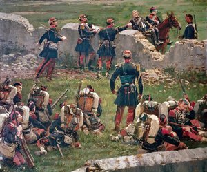 Tarde de la batalla de Rezonville Gravelotte. Granaderos de la Guardia Imperial en descanso, 16 de agosto