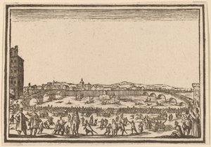 Fuegos artificiales en el Arno, Florencia de Edouard Eckman after Jacques Callot