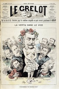 Caricatura sobre el escándalo de Panamá: "Virtud en el vicio: ¡el inventor del famoso agujero!" - Portada de "Le Grelot" del 26 de marzo de Edouard Guillaumin Pepin