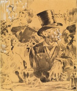En el café, c.1880 (aguada y blanco chino sobre papel) de Édouard Manet