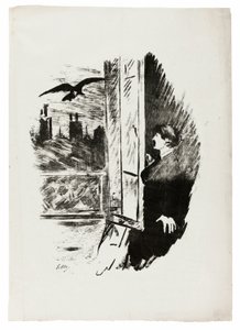 En la ventana ("Abrí aquí de golpe la persiana..."), de El cuervo (Le Corbeau) de Édouard Manet