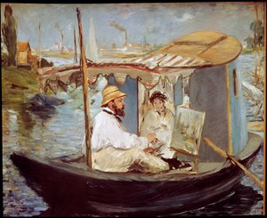 Claude Monet pintando en su barco-estudio