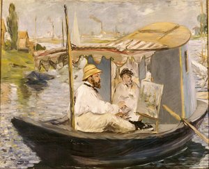 Claude Monet pintando en su barco-estudio