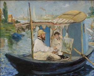Claude Monet pintando en su barco-taller de Édouard Manet