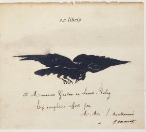 Ex-libris litografiado por Edouard Manet para ilustrar: Edgar Allen POE. El cuervo. El cuervo. Traducción de Stéphane Mallarmé con ilustraciones de Edouard Manet