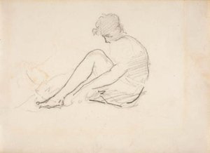 Mujer sentada (Un boceto ligero de una cabeza masculina) de Édouard Manet