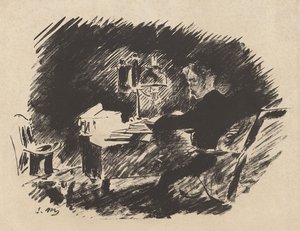 Bajo la lámpara, de la traducción de Stéphane Mallarmé de El cuervo de Edgar Allan Poe de Édouard Manet