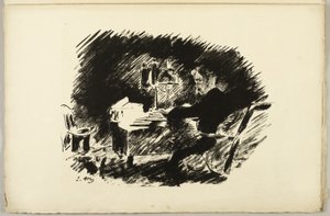 Bajo la lámpara ("Érase una vez en una medianoche lúgubre..."), de El Cuervo (Le Corbeau) de Édouard Manet
