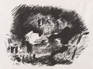 Bajo la lámpara, de la traducción de Stéphane Mallarmé de El cuervo de Edgar Allan Poe de Édouard Manet