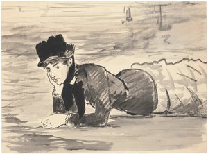 Mujer tumbada en la playa. Annabel Lee, ca 1881