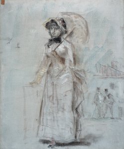 Mujer caminando con un paraguas abierto, 1880 de Édouard Manet