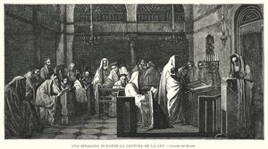 Sinagoga durante una lectura de la Torá de Edouard Moyse