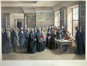 El rey Luis Felipe firmando el libro de visitas durante su visita al Eton College el 10 de diciembre de Edouard Pingret