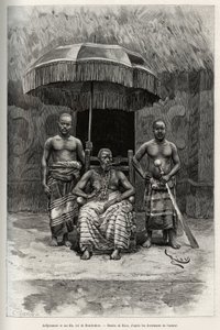 Ardjoumani (fallecido en 1892) y sus hijos, rey de Bondoukou (Costa de Marfil) (grabado) de Edouard Riou