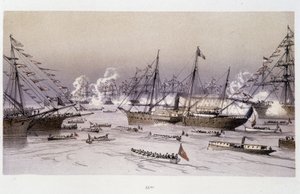 Entrada del Águila a Port Said para la inauguración del Canal de Suez - en “A través del Istmo de Suez” de Riou, Marius Fontaine de Edouard Riou