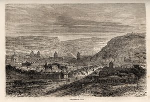 Vista general de Cusco o Cuzco, antigua capital de los Incas, dibujo de Riou, para ilustrar el viaje de Paul Marcoy por Sudamérica de 1848 a 1860. Grabado en "Le tour du monde", editado por Edouard Charton de Edouard Riou