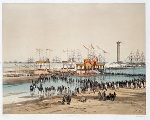 Inauguración del Canal de Suez en Port-Said (Port Said) - en “A través del istmo de Suez” por Riou, Marius Fontaine