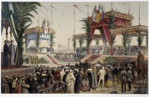 La Tribuna de los soberanos en “Inauguración del Canal de Suez” por G. Nicole. 1869 de Edouard Riou