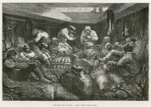 Perdidos y exhaustos de fatiga, la tripulación de la expedición es recogida por el barco pesquero ruso, el Nicholas, y termina el viaje en las bodegas del barco, apilados entre la carga de pescado y trofeos de caza (madera de ciervo, piel de oso polar). Gr