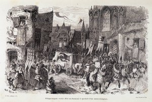 Felipe Augusto quería ofrecer a los parisinos el espectáculo de una salida triunfal. s.f. siglo XII de Edouard Riou