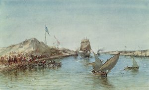 Embarcaciones en el Canal de Suez, de un álbum de recuerdos que conmemora el viaje de la emperatriz Eugenia (1826-1920) en la inauguración en 1869