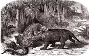 El Iguanodonte y el Megalosaurio de Edouard Riou