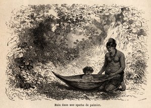 El baño del niño en una hoja de palma de Edouard Riou