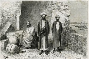 Viajeros en el parador: Julian Teissere, quien está detrás del explorador, George Revoil de Edouard Riou