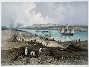 Vista del canal en Inauguración del Canal de Suez por G. Nicole. 1869 de Edouard Riou