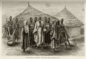 Mujeres de Samory Toure (circa 1835-1898) jefe de guerra del bucle del Níger y su supervisor, Sonninke. Grabado por Riou, para ilustrar la historia “Del Níger al Golfo de Guinea” de Edouard Riou
