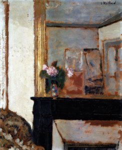 Jarrón de flores en la repisa de una chimenea de Edouard Vuillard