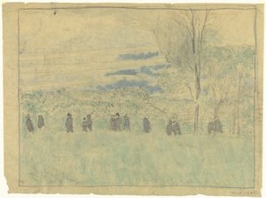 Paisaje con caminantes: cortejo fúnebre (?) de Edouard Vuillard