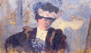 Madame Hessel con un sombrero decorado con flores