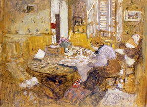 Madame Vuillard leyendo en el comedor, rue Truffant de Edouard Vuillard