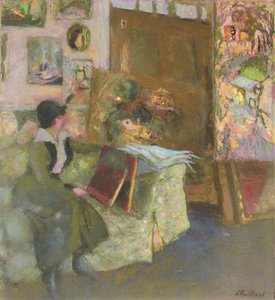 Modelo en un sofá verde de Edouard Vuillard