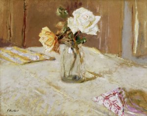 Rosas en un jarrón de vidrio de Edouard Vuillard